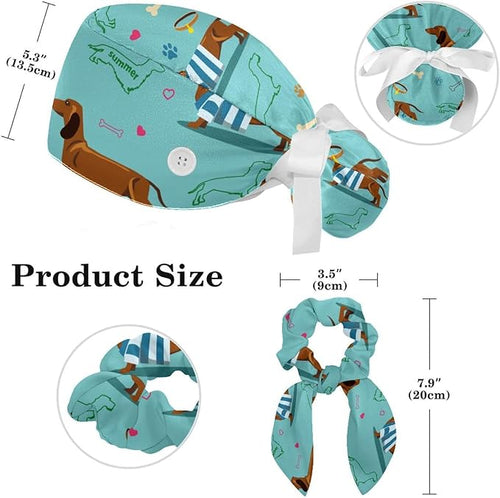 Adjustable Brown Dachshund Dog Blue Surgical Scrub Cap - Image 2