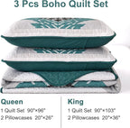 Dintszyayue Boho Quilt Set King 3 Pieces Teal Aztec Texture Bedspread Coverlet - Image 7