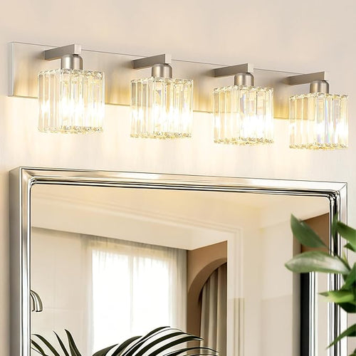 Aipsun Brushed Nickel Bathroom Lighting Fixtures 4 Light Crystal Modern by Aipsun