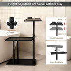 3 Layer Bathtub Tray Table, Bamboo Swivel Bathtub Side Table Height Adjustable - Image 3