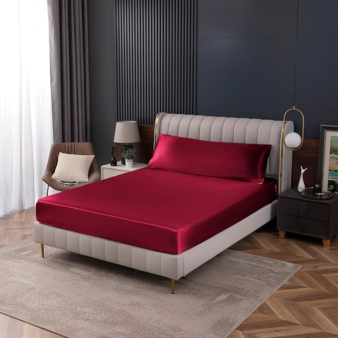 Homiest Burgundy Satin Fitted Sheet Twin Size, Deep Pocket, Luxury & Ultra Soft - Image 7