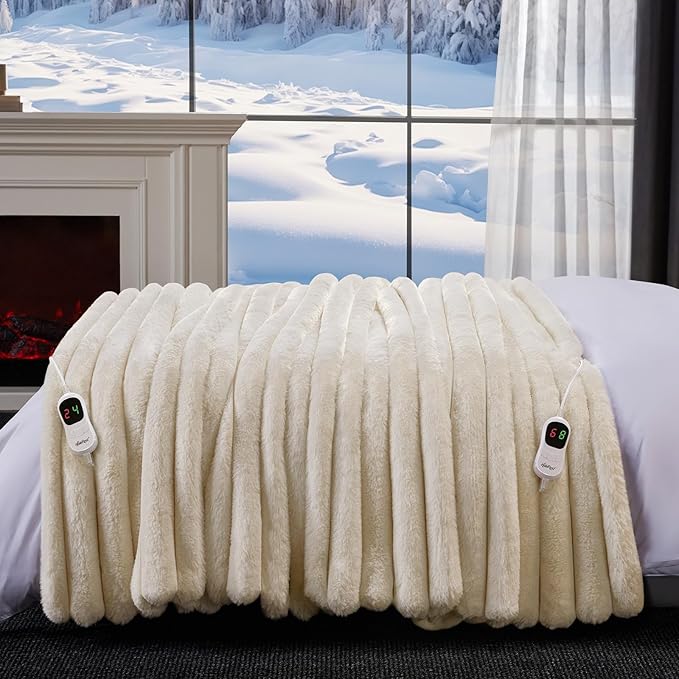 Heated Blanket Queen Size, Faux Fur Cozy Heating Blanket - Image 7