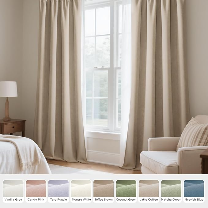 Joydeco Latte Coffee Velvet Curtains 84 Inches 2 Panels, Luxury Thermal - Image 7