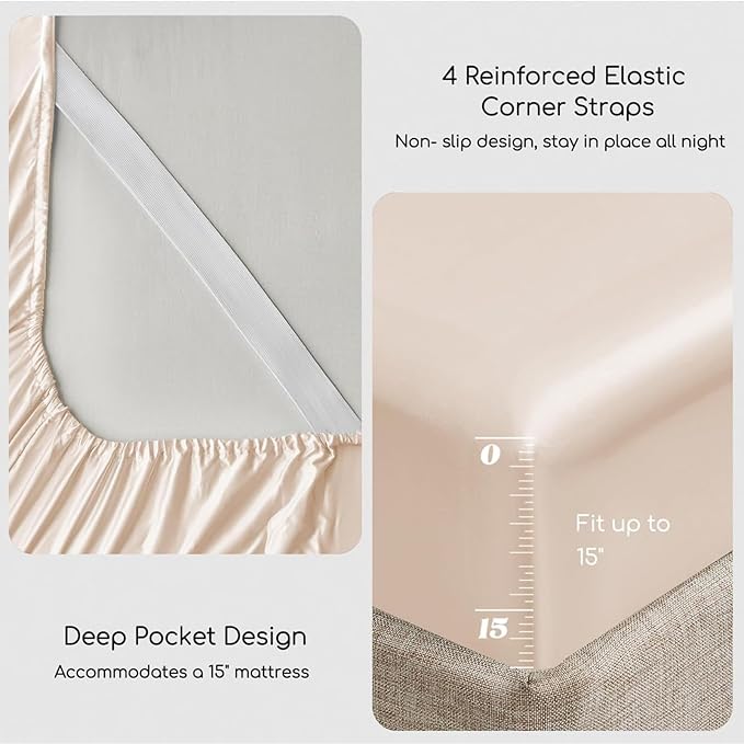 MR&HM Satin Bed Sheets, California King Size Sheets Set - Image 4