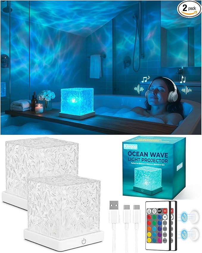 2-Pack Rechargeable Shower Lights, 16 Color Ocean Wave Projector Light Cordless by Unknown