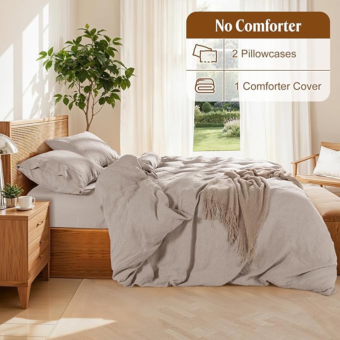 LBRO2M 100% France Linen Duvet Cover Set Cal King Size 3 Pcs Natural Flax - Image 4