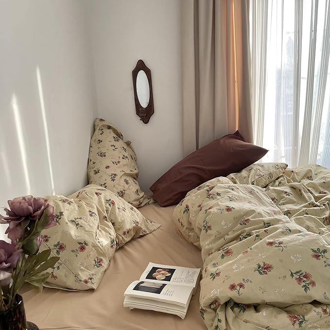 MKXI Yellowish Beige & Red Floral Duvet Cover Set Full Size - Image 7
