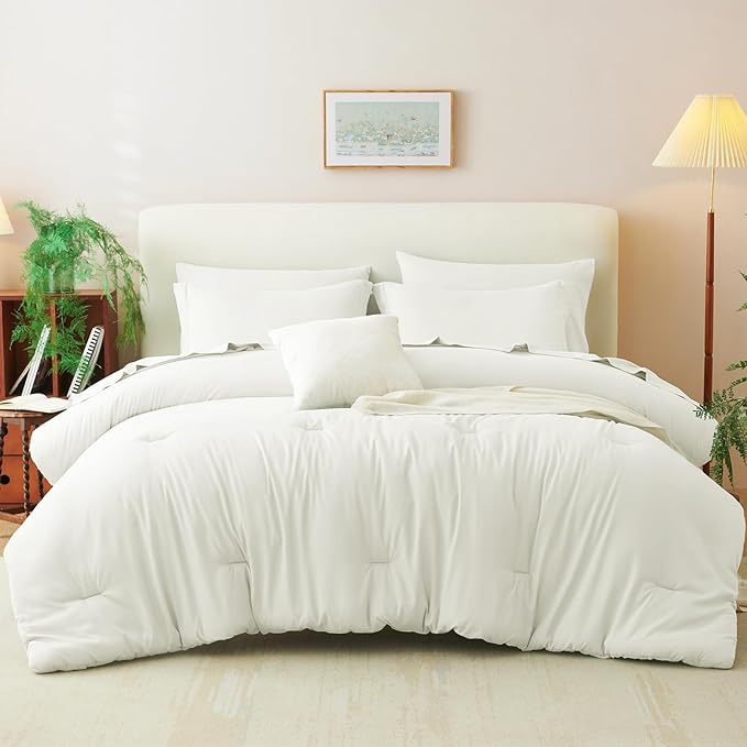 CozyLux Full Size Comforter Sets Ivory, 7 Pieces Bed in a Bag Full Comforter Set - Image 8