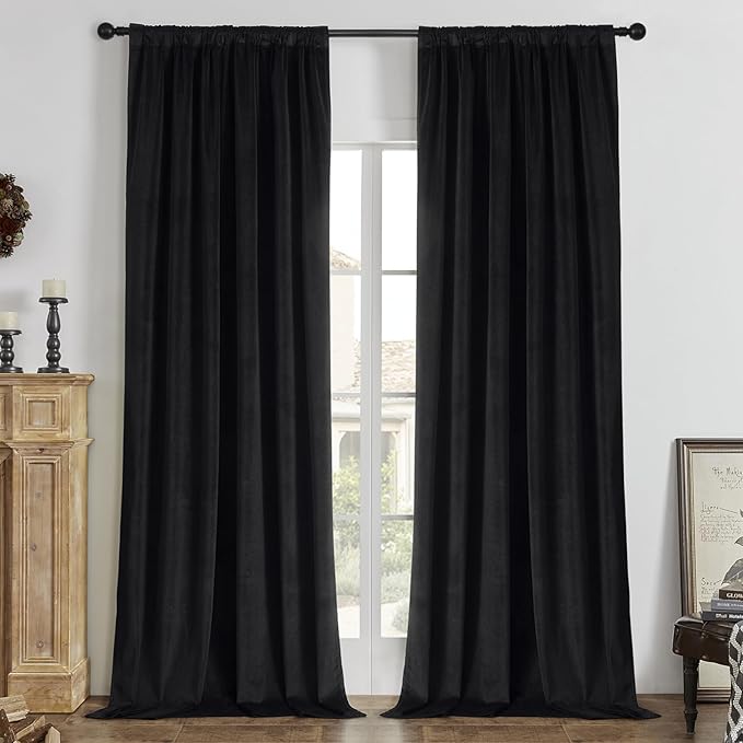 Joydeco Black 100% Blackout Curtains 96 Inch 2 Panels, Luxury Thermal Insulated by JOYDECO