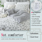 FADFAY Twin Size Duvet Cover Set 100% Cotton Grey White Floral Comforter Cover - Image 2
