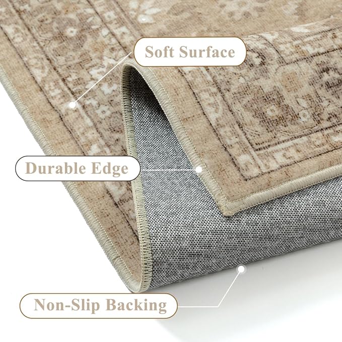 6x9 Brown Area Rug Non Slip Vintage Living Room Distressed Machine Washable - Image 3
