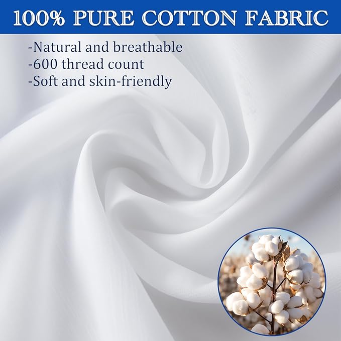 Precoco White Pillow Cases Queen Size Set of 4 | 100% Cotton Pillowcases - Image 4