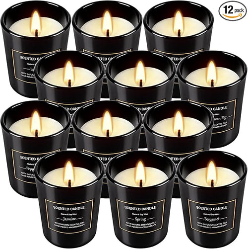 12 Pack Scented Black Candles Gift Set, Natural Soy Wax Aromatherapy Candles by YIH