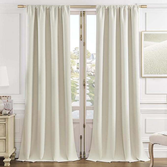 Joydeco White Velvet Curtains 90 Inches 2 Panels, Luxury Thermal Insulated Soft by JOYDECO