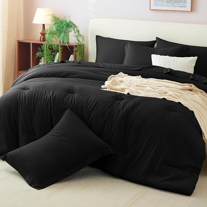 CozyLux California King Comforter Set Black, 7 Pieces Cal King Bed in a Bag Bed - Image 9