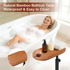 Bamboo Bathtub Side Table, 360° Swivel Height Adjustable Freestanding Bath - Image 6