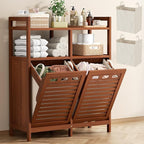 Homykic Tilt Out Laundry Hamper Cabinet, Bamboo Double Laundry Hamper by Homykic