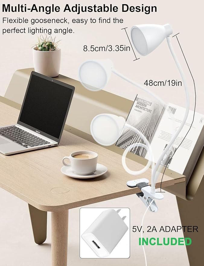 BOHON Clamp Lamp Reading Light 5 Color Modes 10 Brightness Dimmer Bedside Lamp - Image 5
