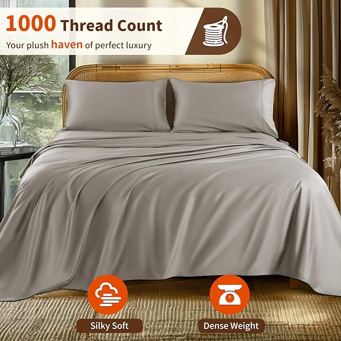 LBRO2M 1000 Thread Count 100% Egyptian Cotton Sheets Set Twin, 3 Piece Sets Bed - Image 2
