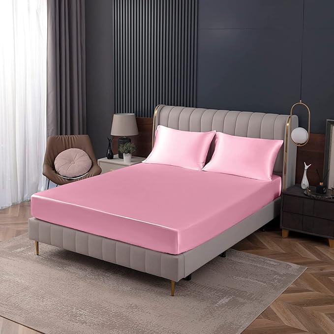Homiest Pink Satin Fitted Twin XL Size Bed Sheet, Deep Pocket, Luxury & Ultra - Image 9