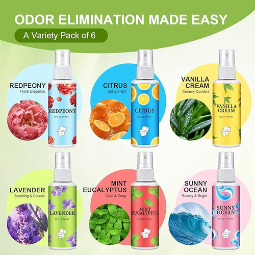 6 Pack Toilet Spray, 6-Scent Bathroom Spray, Freshener Deodorizer - Image 2