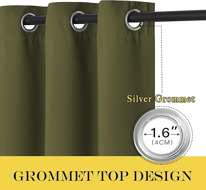 NICETOWN Olive Bedroom Curtains 72 inches Long, Grommet Blackout Thermal - Image 6