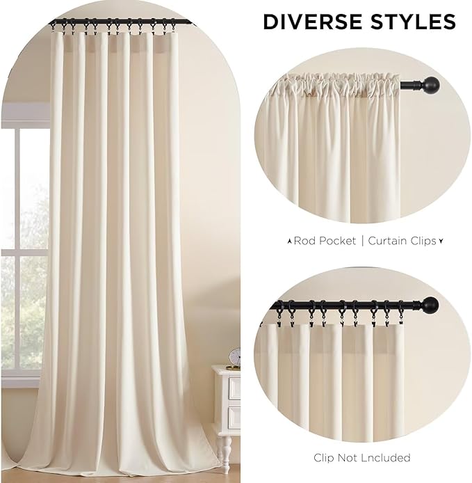 Joydeco Velvet Curtains White Blackout Curtains Thermal Insulated 63 inches - Image 2
