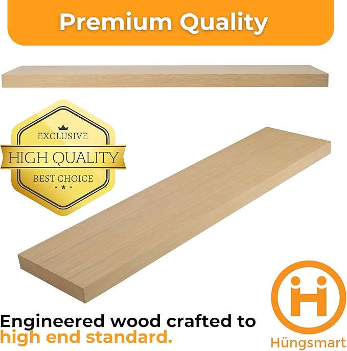HÜNGSMART 48 Inch Wooden Floating Shelf – Supports 300lbs – Carpenter Designed - Image 4