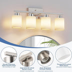 PARTPHONER 4-Light Brushed Nickel Bathroom Light Fixtures, Modern Vanity Light - Image 3