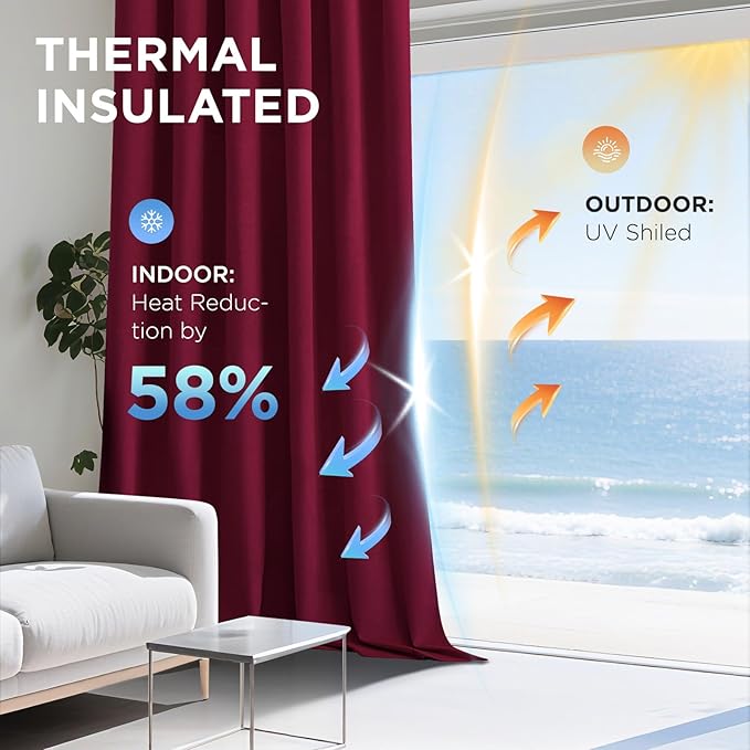 Joydeco Red 100% Blackout Curtains 72 Inch 2 Panels, Luxury Thermal Red Velvet - Image 5