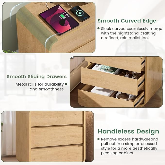 Modern Nightstand Set of 2, 23.2" Large Wood Night Stand - Image 7
