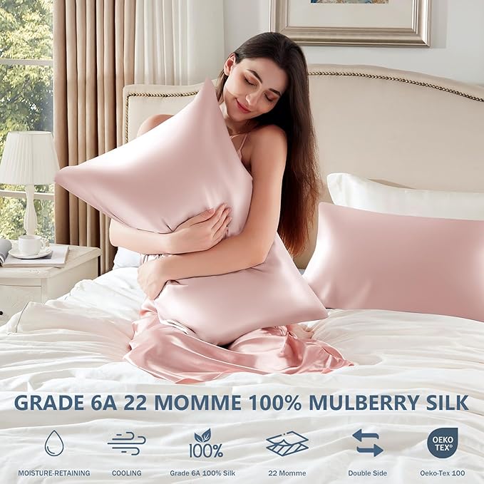 Silk Pillow Cases 2 Pack Queen Size Mulberry Silk Pillowcase Set of 2 - Image 6