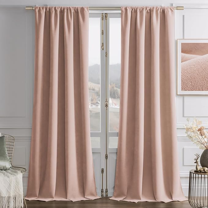 Joydeco Candy Pink Velvet Curtains 108 Inches 2 Panels, Luxury Thermal by JOYDECO