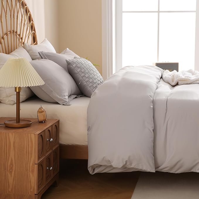 JSD Light Grey Duvet Cover Set Twin Size, 2 Piece Microfiber Kids Duvet Cover - Image 7