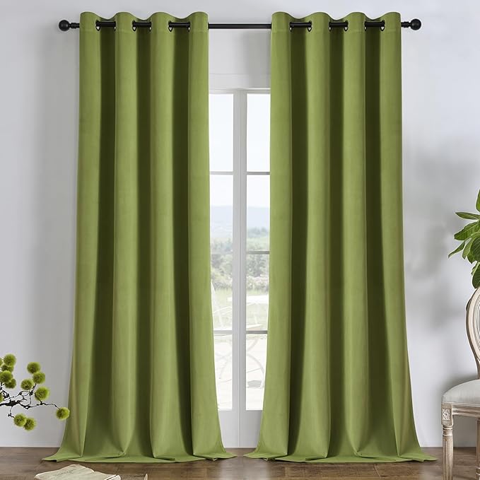 Joydeco Moss Green 100% Blackout Curtains 90 Inch 2 Panels, Luxury Thermal by JOYDECO