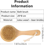Dry Bath Body Brush with Short Handle, Natural Bristles Back Scrubber, - Image 2
