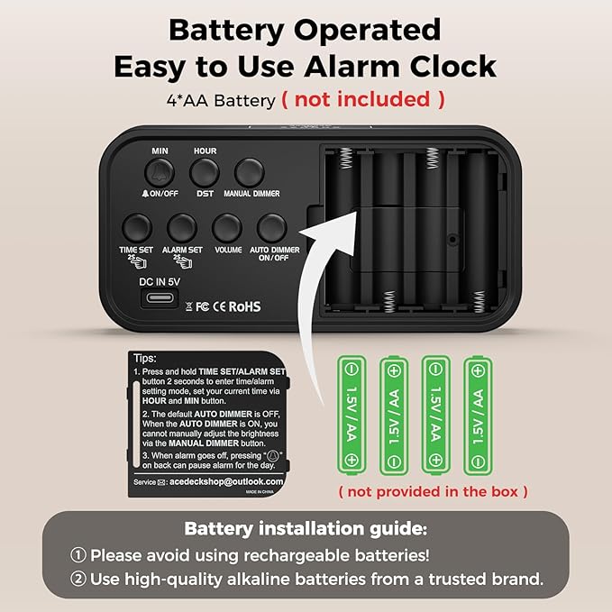 Acedeck Battery Operated Digital Clock: Cordless Small Alarm Clock - Image 4