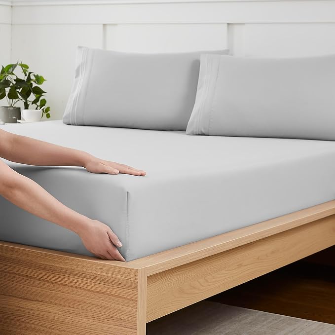 Queen Fitted Sheet Only with Full Elastic & Built in Corner Sheet Straps to by SweetHomeCollection