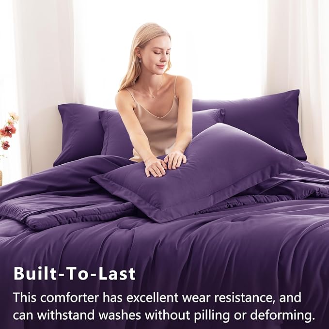 CozyLux Queen Comforter Set Purple, 7 Pieces Bed in a Bag Queen Comforter Set - Image 3