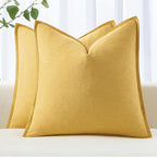 MIULEE Decorative Linen Pillow Covers 18x18 Inch Yellow ​Boho Farmhouse​ by MIULEE