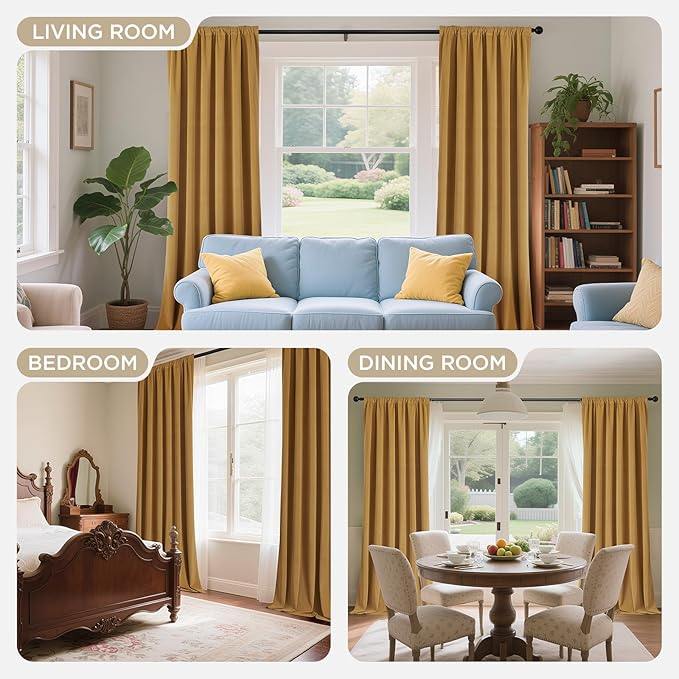 Joydeco Mustard Yellow 100% Blackout Curtains 90 Inch 2 Panels, Luxury Thermal - Image 8