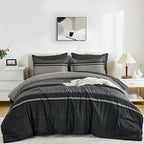 WONGS BEDDING 7 Pieces Comforter Set Queen Size, Dark Grey Black Striped Bed in - Image 9