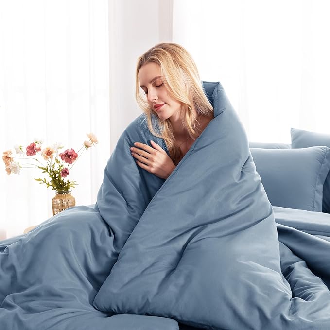 CozyLux Queen Comforter Set Grayish Blue, 7 Pieces Bed in a Bag Queen Comforter - Image 7