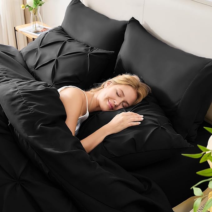 CozyLux Twin XL Comforter Set Black, 5 Pieces Twin Extra Long Pintuck Bed in A - Image 7