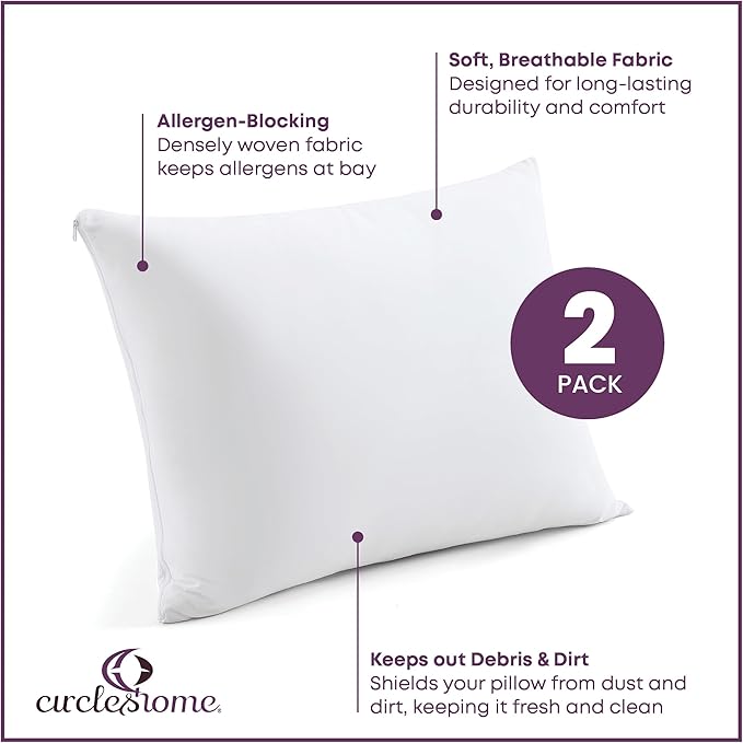 CirclesHome Pillow Protectors 2 Pack Queen Zippered - Image 2