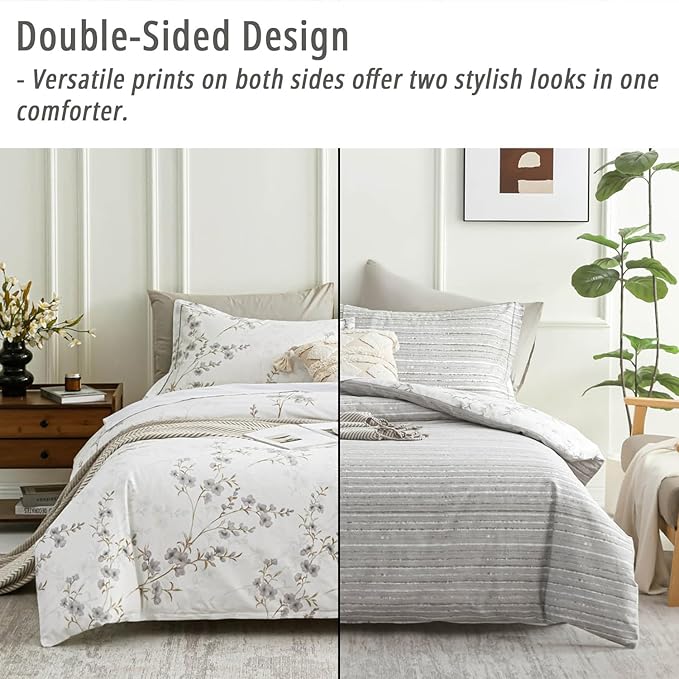 LEMIROE Vintage Botanical White Cotton Comforter Queen Size - Image 3