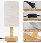 Small Bedside Table Lamp for Bedroom, Natural Round Wood Base&Fabric Linen Shade - Image 6