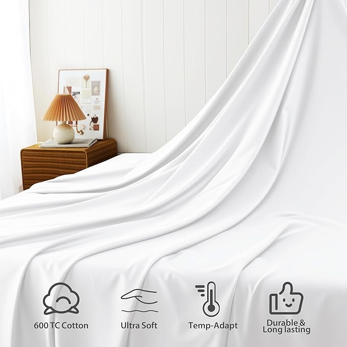 Cotton Flat Sheets Only, 600 TC 100% Cotton Flat Sheet Top Sheet Only, TwinXL - Image 4