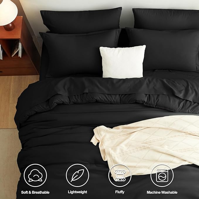 CozyLux Oversized Queen Comforter Set Black, 7 Pieces Bed in a Bag Comforter Set - Image 2