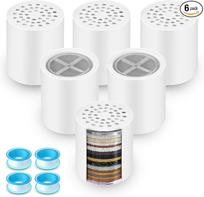 6 Pack 20 Stage Shower Filter Replacement Cartridge, Shower Head Filter Refill by Clickhere